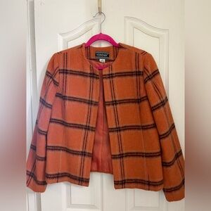 Wool Mohair Open Front Plaid Jacket